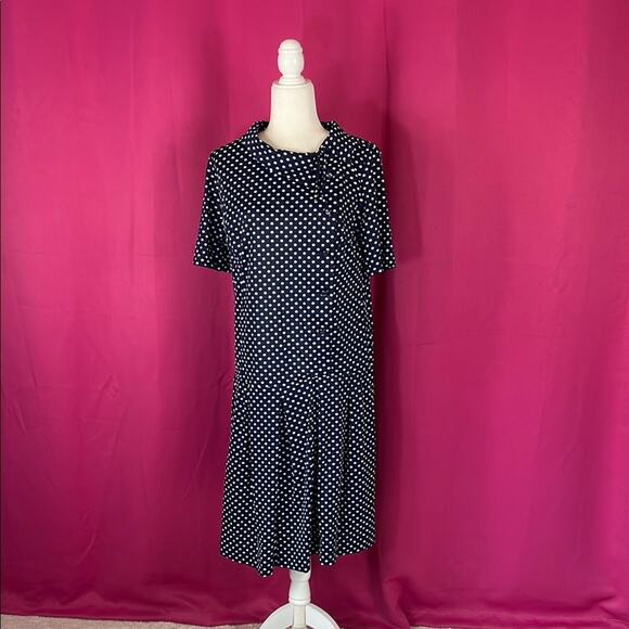 Vintage 60s Shelton Stroller drop waist polka dot midi dress, 16 1/2 - Picture 2 of 8